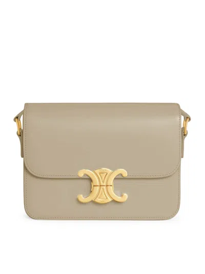 Celine Women Teen Triomphe Bag In Polished Calfskin In Neutral