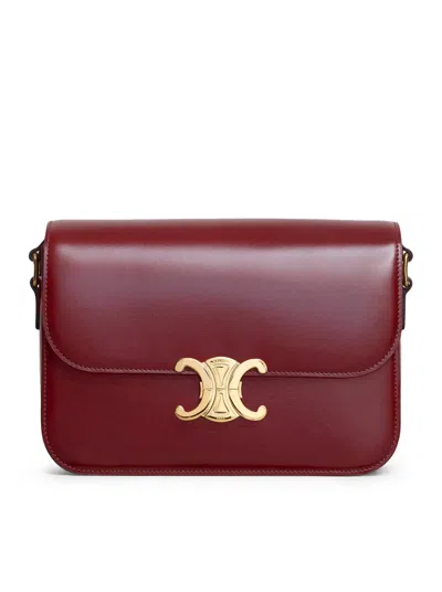 Celine Women Teen Triomphe Bag In Polished Calfskin In Burgundy