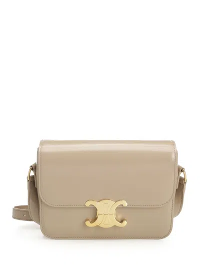 Celine Women Triomphe Teen Leather Crossbody Bag In Brown