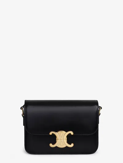 Celine Women Teen Triomphe Leather Crossbody Bag In Black