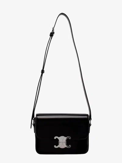 Celine Women Teen Triomphe Leather Shoulder Bag In Black
