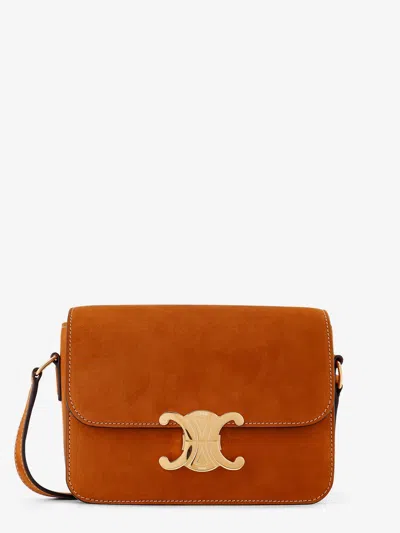 Celine Women Teen Triomphe Suede Shoulder Bag In Brown