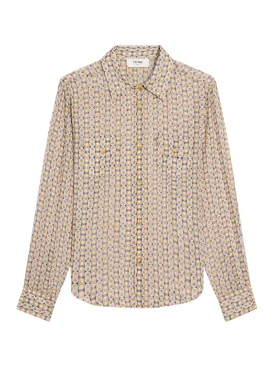 Celine Elegant Long Sleeve Shirt In Wool And Silk Gauze In Brown