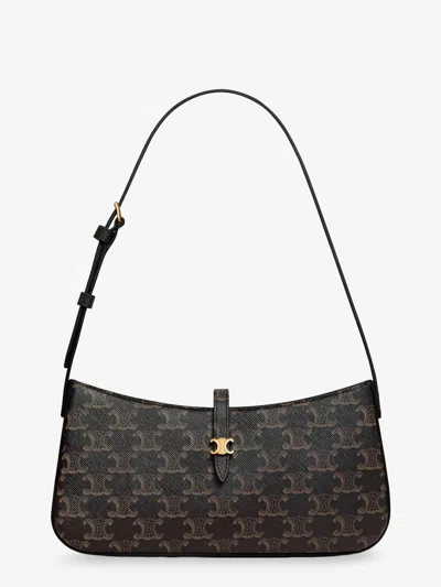 Celine Women Tina Triomphe Coated Canvas Shoulder Bag In Black