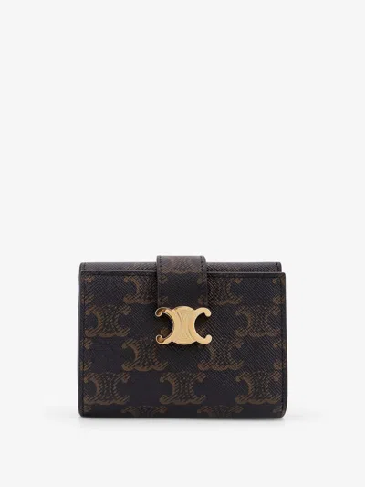 Celine Women Trifold Triomphe Coated Canvas Wallet In Brown