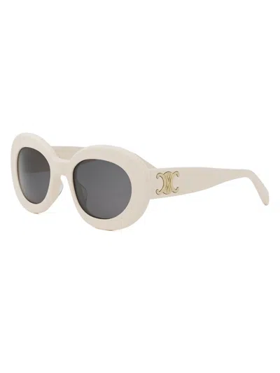 Celine Women's Triomphe 53mm Round Sunglasses In White