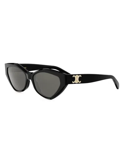 Celine Triomphe 56mm Cat-eye Sunglasses In Black