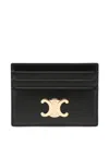 Celine Triomphe Card Holder In Polished Calfskin In Black