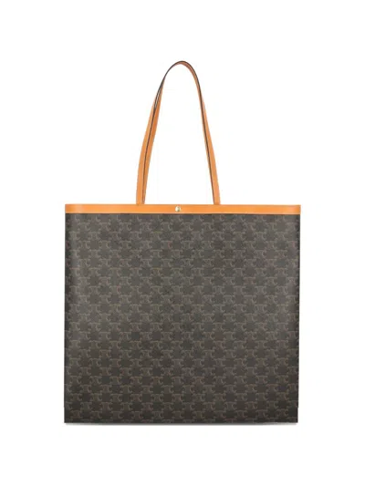 Celine Women Triomphe Canvas Large Tote In Brown