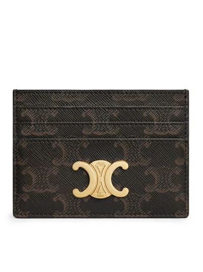 Celine Women Triomphe Card Holder In Triomphe Canvas In Brown
