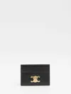 Celine Triomphe Card Holder In Polished Calfskin In Black