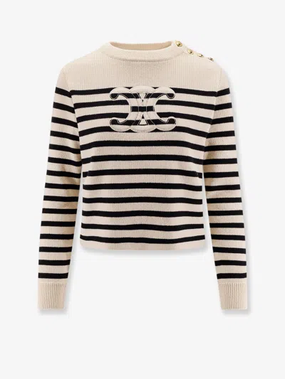 Celine Women Triomphe Cashmere And Wool Sweater In Neutral