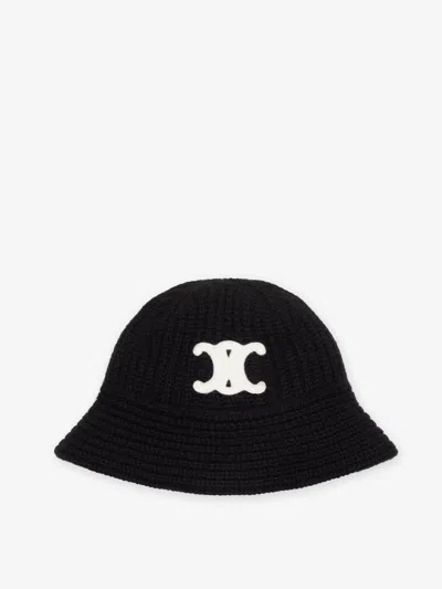 Celine Women Triomphe Cashmere Cloche Hat In Black