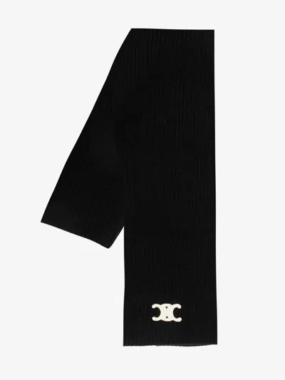 Celine Women Triomphe Cashmere Scarf In Black