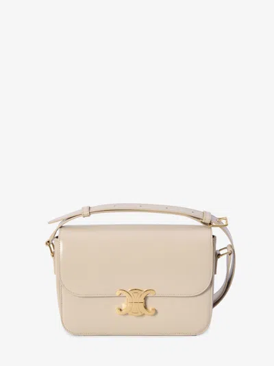 Celine Triomphe Classique Bag In Shiny Calfskin In Neutral
