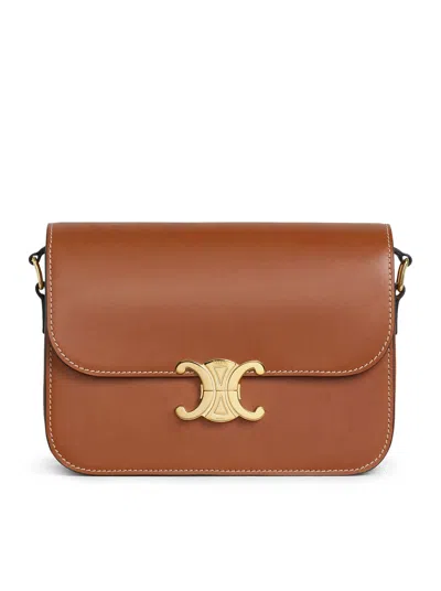 Celine Women Triomphe Classique Bag In Natural Tan Calf Leather In Brown