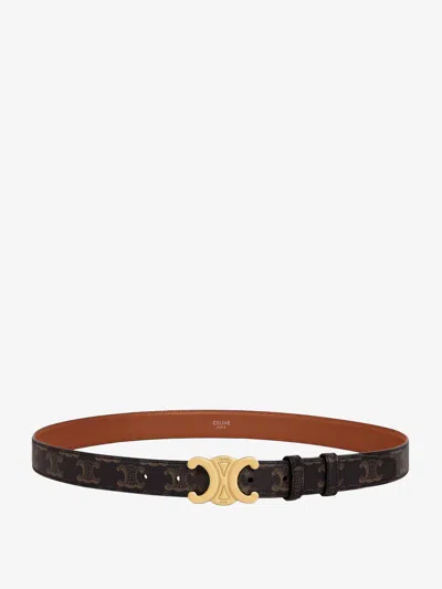 Celine Women Triomphe Coated Canvas Belt In Brown