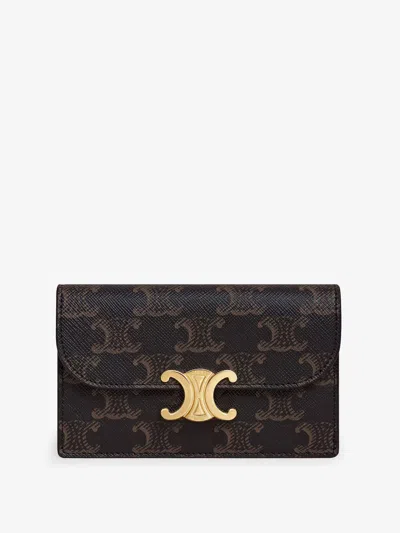 Celine Women Triomphe Coated Canvas Card Holder In Brown