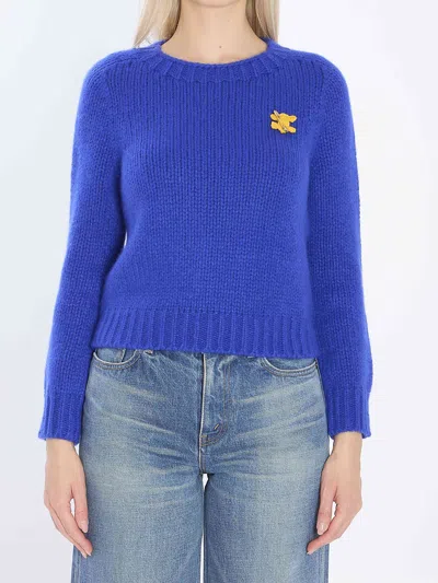 Celine Cashmere And Silk Crew Neck Sweater In Blue