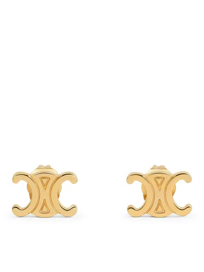 Celine Triomphe Gold-faced Brass Earrings In Yellow