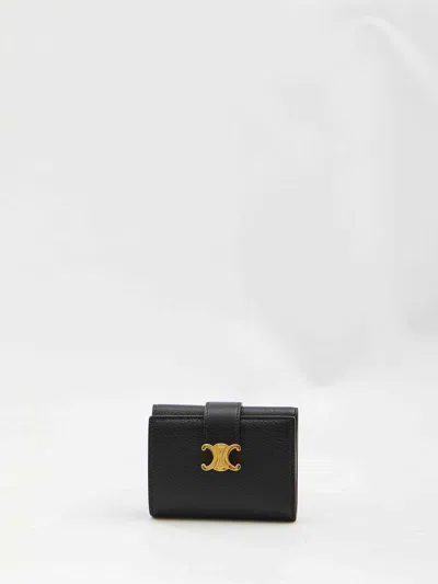 Celine Women Triomphe Fine Strap Wallet In Black
