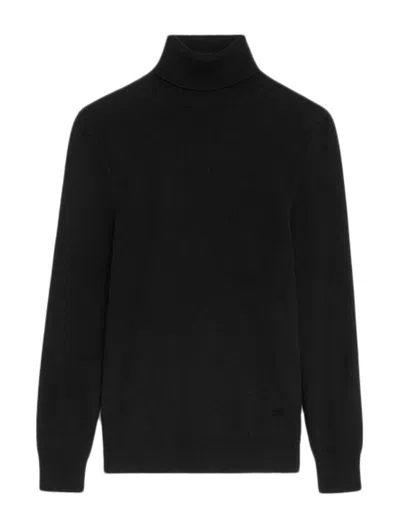 Celine Women Triomphe High Neck Sweater In Thin Black Cashmere