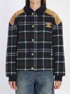Celine Triomphe Blouson Jacket In Tartan Wool In Black