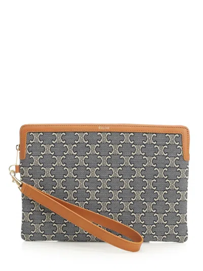 Celine Women Triomphe Jacquard Clutch Bag In Blue