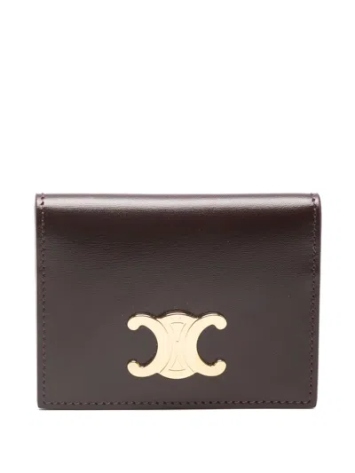 Celine Women Triomphe Leather Card Case In Brown