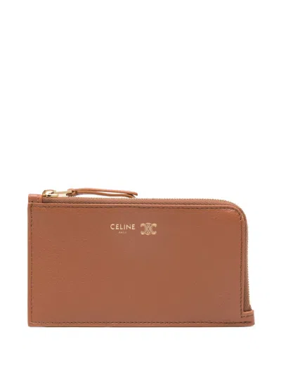 Celine Women Triomphe Leather Card Case In Brown
