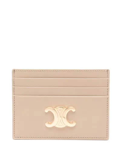 Celine Women Triomphe Leather Card Case In Neutral