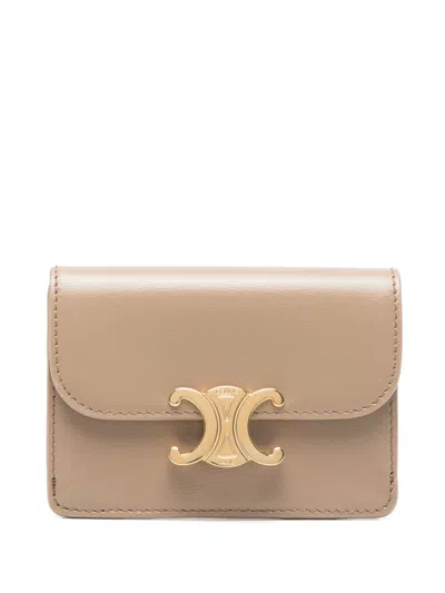 Celine Women Triomphe Leather Card Case In Nude
