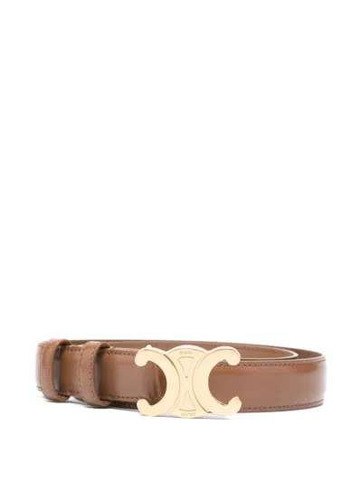 Celine Women Triomphe Medium Leather Belt In Brown