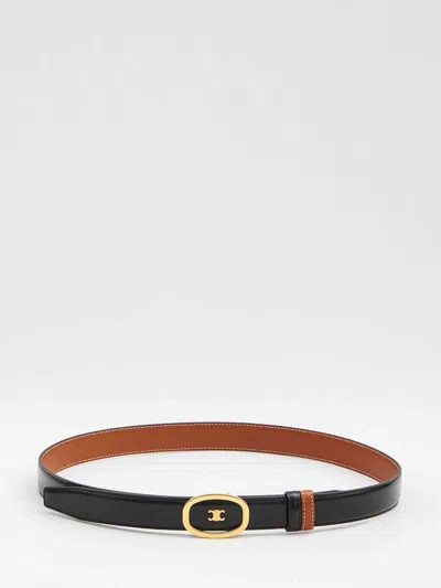 Celine Women Triomphe Reversible Belt In Black