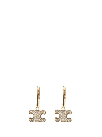 Celine Women Triomphe Rhinestone Earrings In Gold