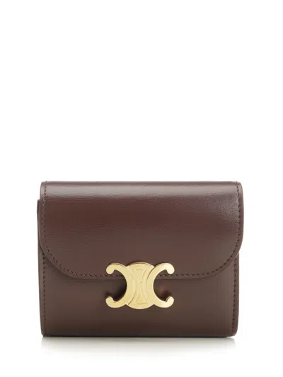 Celine Women Triomphe Small Flap Wallet In Brown