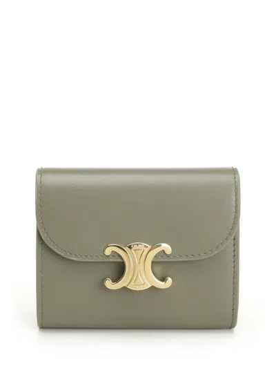 Celine Women Triomphe Small Flap Wallet In Green