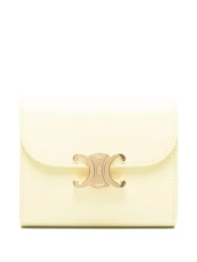 Celine Women Triomphe Small Leather Wallet In Neutral