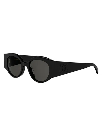 Celine Women's Triomphe Stamp 50mm Round Sunglasses In Black