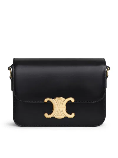 Celine Women Triomphe Teen Bag In Schwarz Shiny Calf Leather In Black