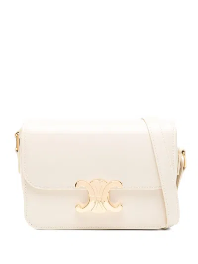 Celine Women Triomphe Teen Leather Crossbody Bag In White