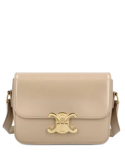 Celine Women Triomphe Teen Leather Crossbody Bag In Brown