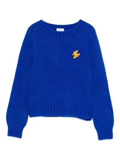 Celine Women Triomphe Wool And Silk Jumper In Blue