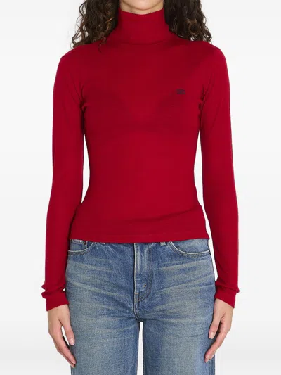 Celine Wool Turtleneck Long Sleeve Top In Red