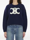 Celine Women Ribbed Wool Crew-neck Sweater In Blue