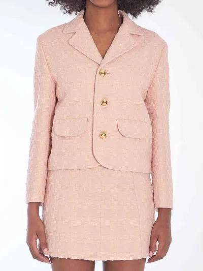 Celine Women Wool Blend Cropped Jacket In Pink