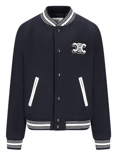 Celine Ribbed Collar Teddy Jacket With Side Pockets In Black