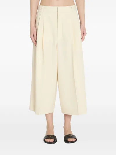 Celine Montauk Cropped Trousers In Diagonal Wool In Neutral