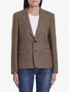 Celine Single-breasted Houndstooth Wool Jacket In Beige