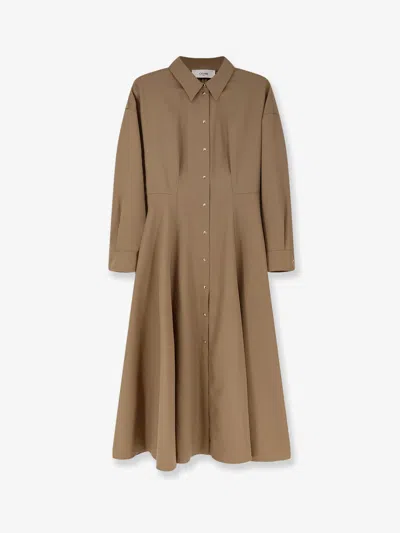 Celine Women Wool Shirt Dress In Brown